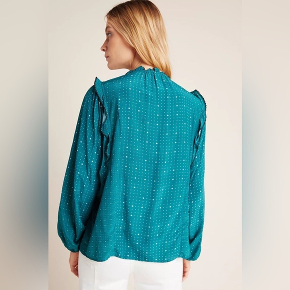 ANTHROPOLOGIE | DOLAN COLLECTION LUCILLE EMBROIDERY RUFFLE PRINTED BLOUSE LARGE - Picture 3 of 9
